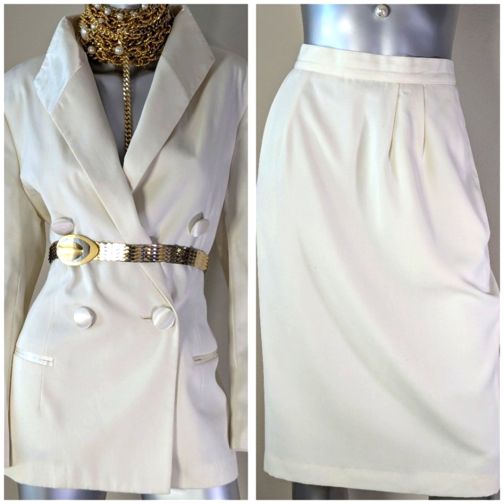 "KAREN SCOTT" VTG Off White Two-Piece 90S Dynasty Feminine MobWife PowerSuit